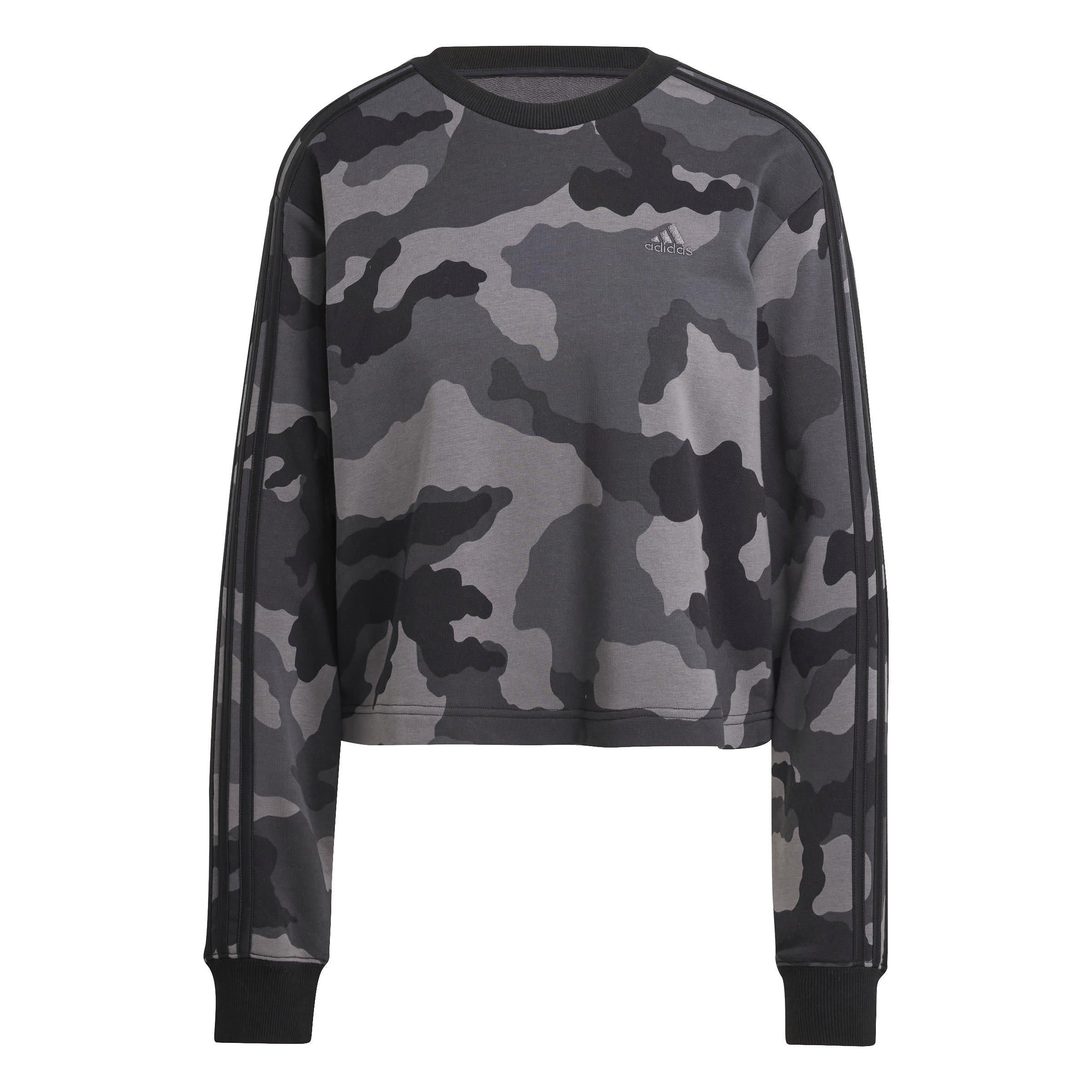 adidas Essentials 3-Stripes Camo-Print Cropped Sweatshirt womens