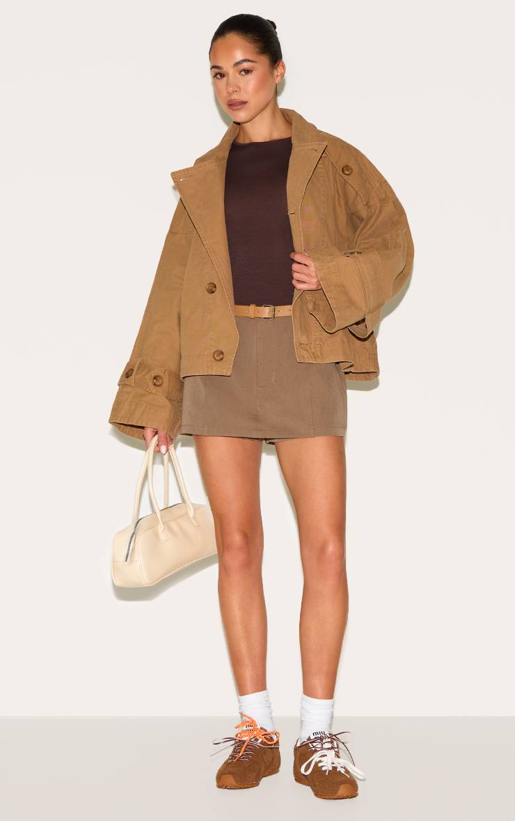 Taupe Trench-coat En Toile À Détail Cache-cœur