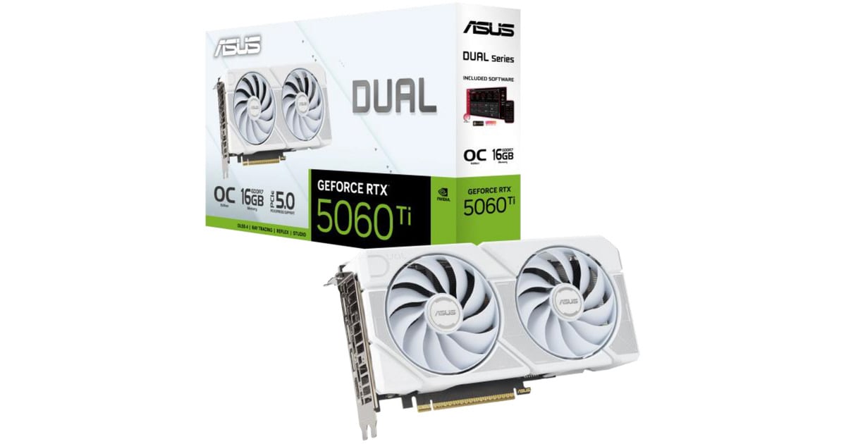 ASUSDUAL GeForce RTX 5060 Ti OC 16G White Edition grafische kaart  (Wit, 3x DisplayPort, 1x HDMI)