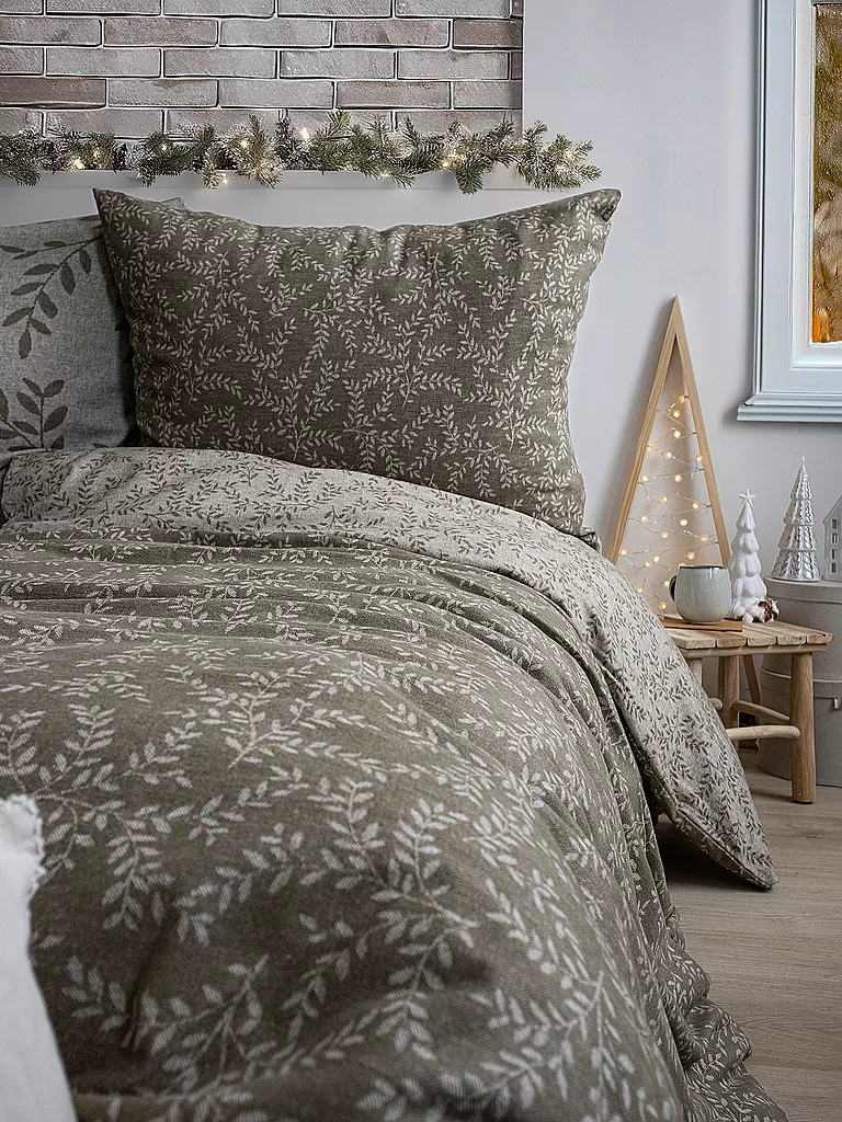 FLEURESSE Flanell Bettwäsche 70x90cm/140x200cm LECH Pine dunkelgrün