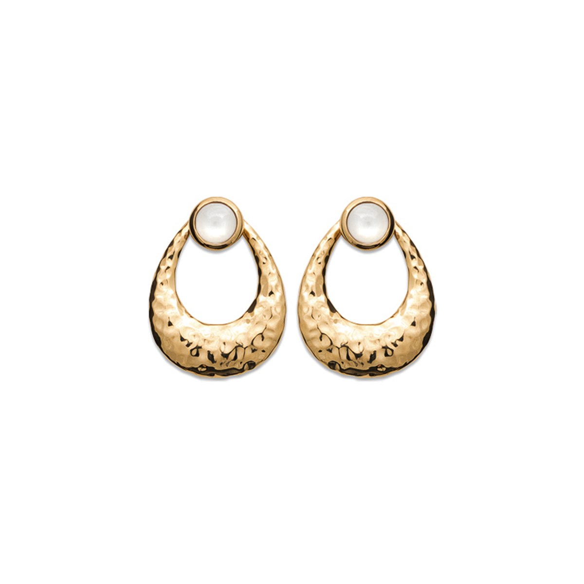 Boucles d'oreilles plaqué or martelées et pierre de lune ARIA - Bijoux Privés Discovery
