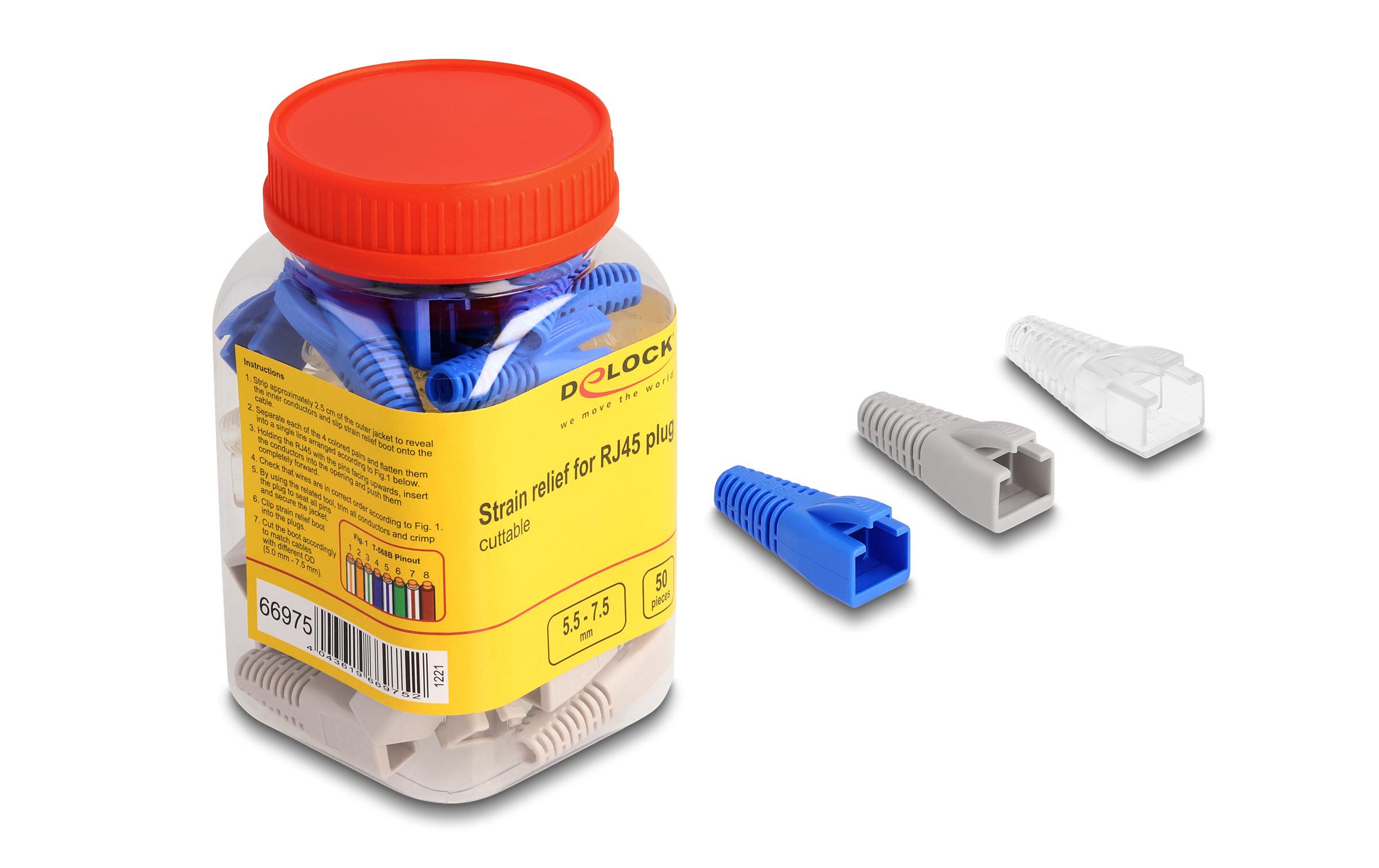 Knickschutztülle für RJ45 Stecker 50 StückDelock Knickschutztülle für RJ45 Stecker schneidbar 50er Set farbig