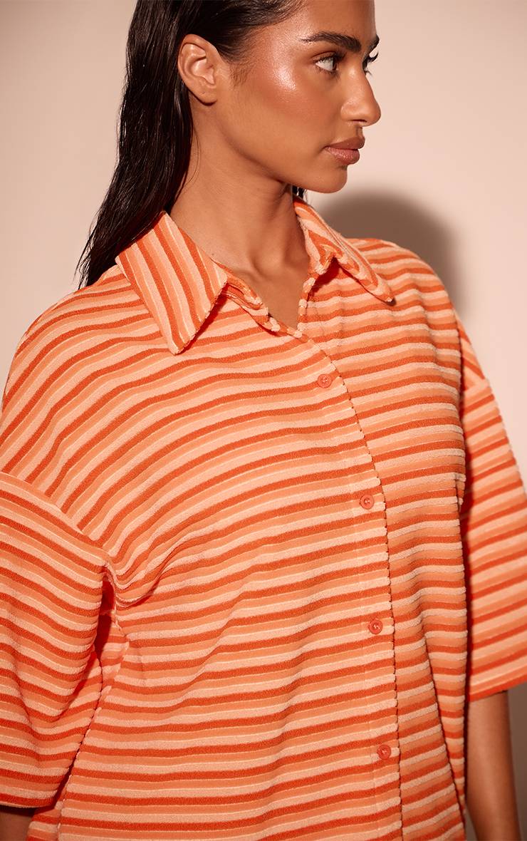 Orange Chemise De Plage En Tissu Éponge À Rayures