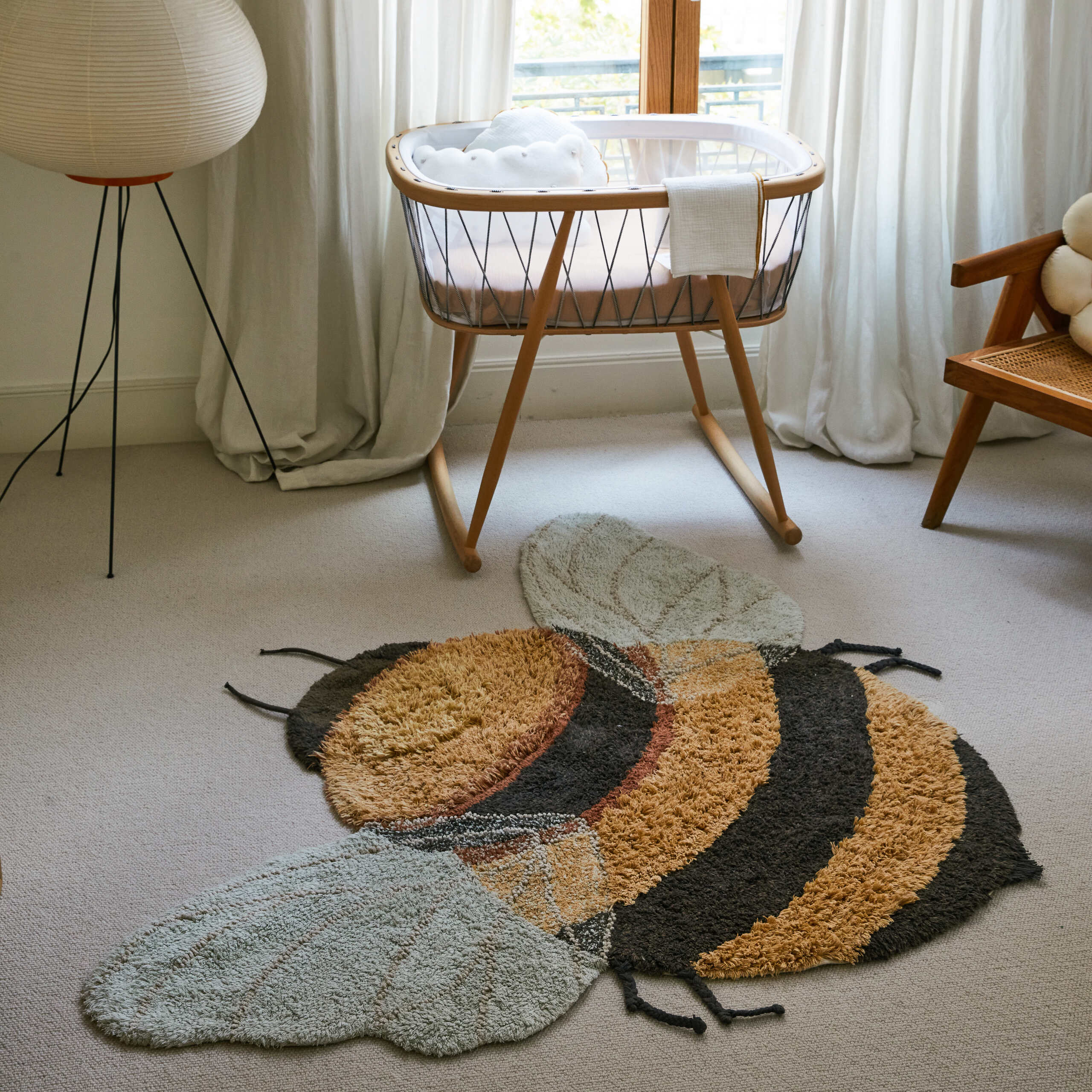 BEE - Tapis rectangulaire lavable en coton | Doré