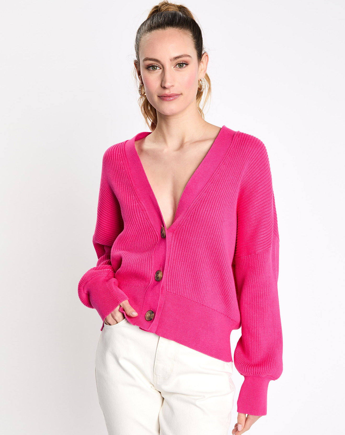 Esprit Cardigan gros bouton rose
