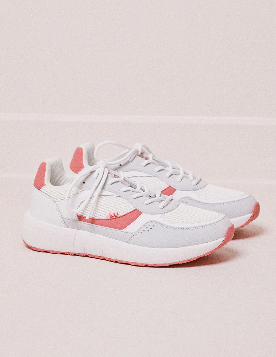 Baskets basses Marion - Cuir recyclé et suède vegan blanc corail