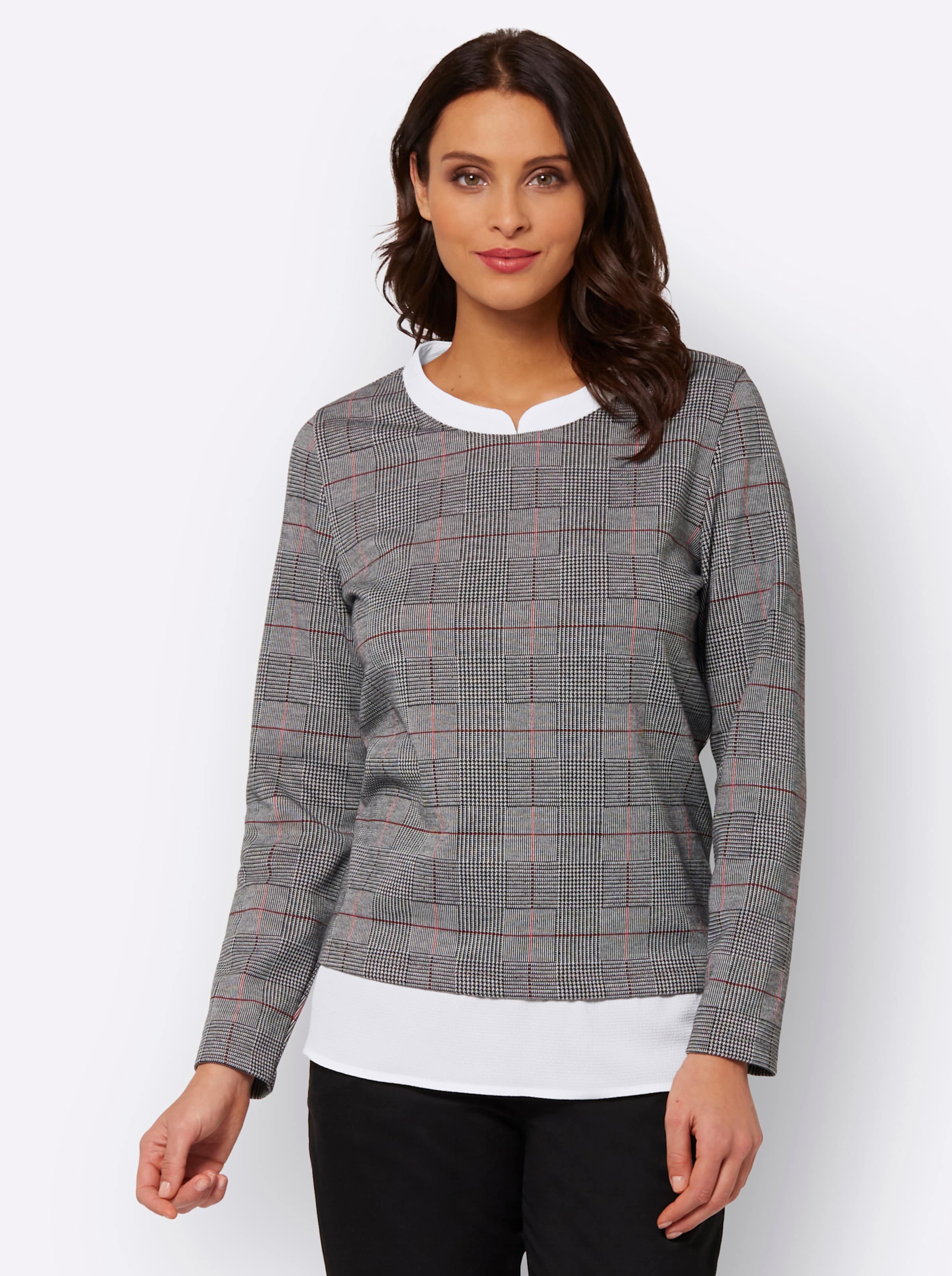 2-in-1-Shirt in schwarz-rot-kariert