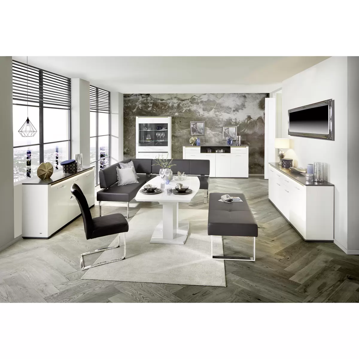 Highboard Alassio weiss,grau