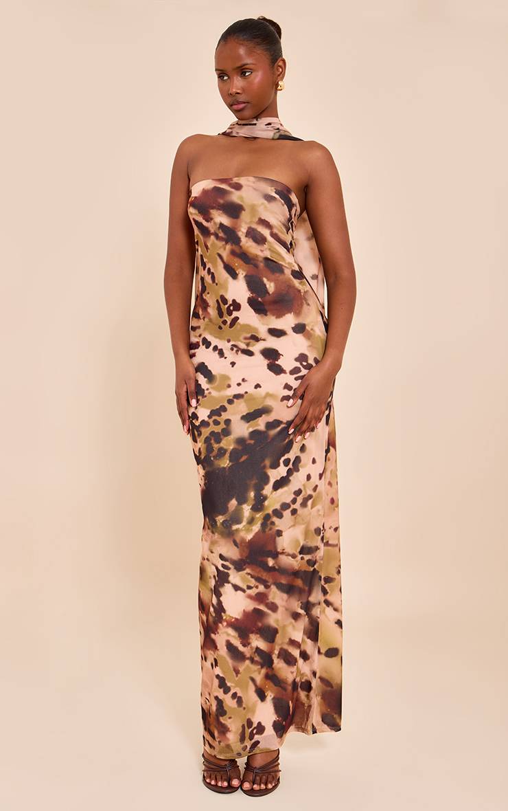 Rose Robe Maxi Bandeau Imprimée Avec Détail Foulard