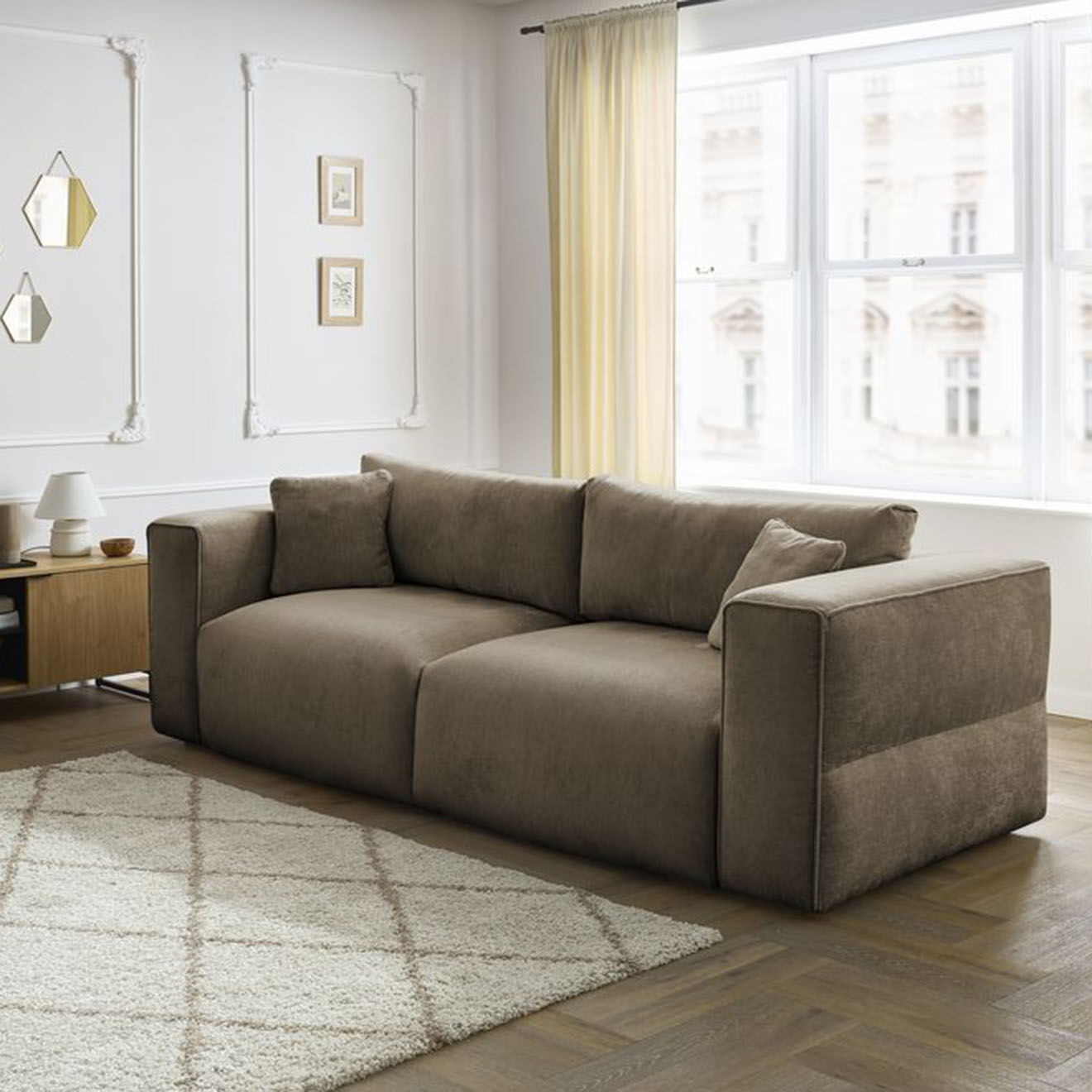 Bobochic Canapé convertible coffre ezechiel taupe - 265x109x82 cm