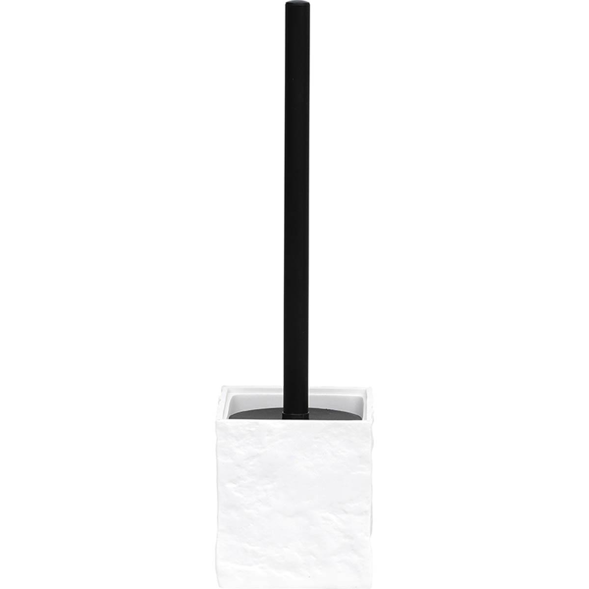 BROSSE WC POLYRESINE CARREE TIGE NOIRE MAT BLANC