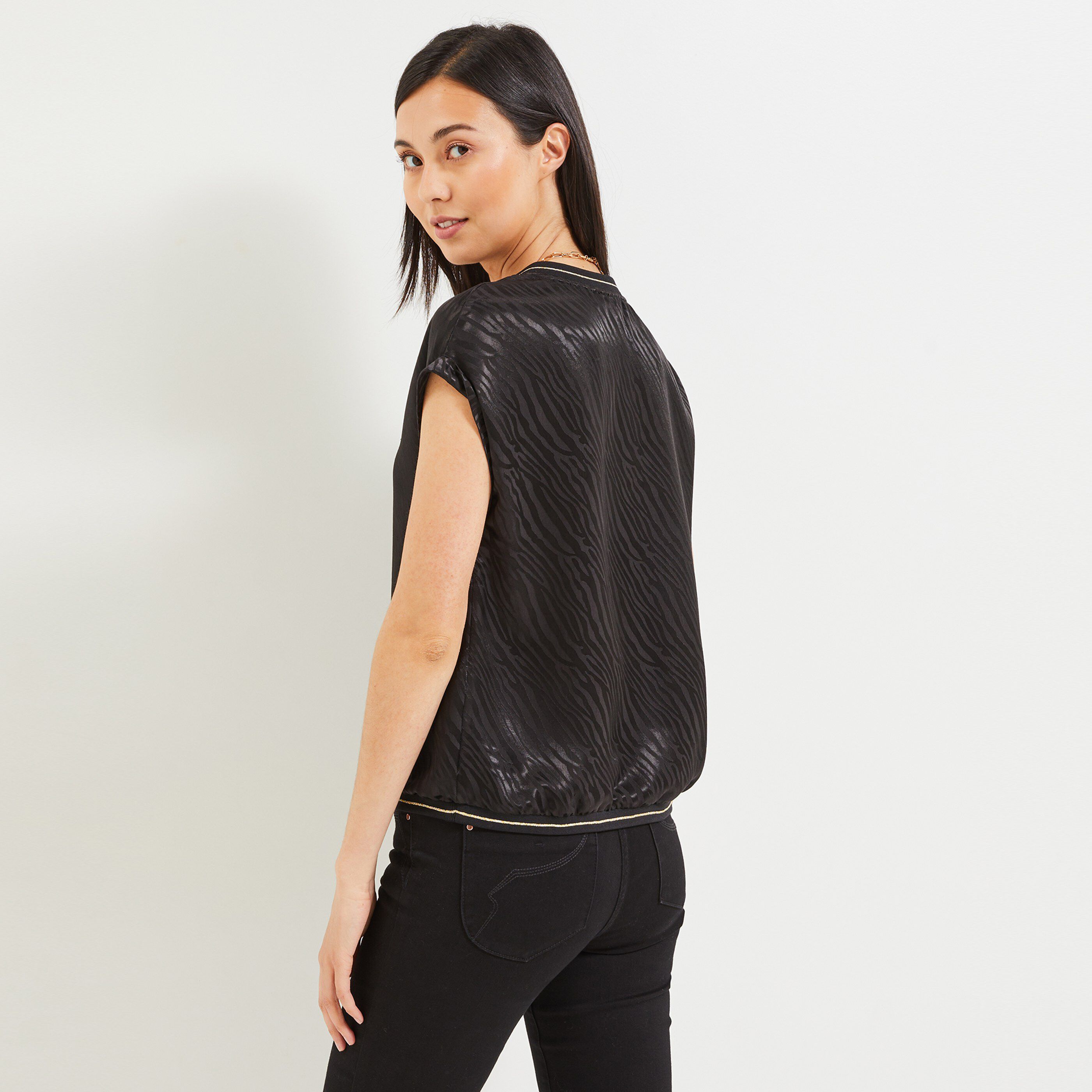 Top jacquard femme - NOIR