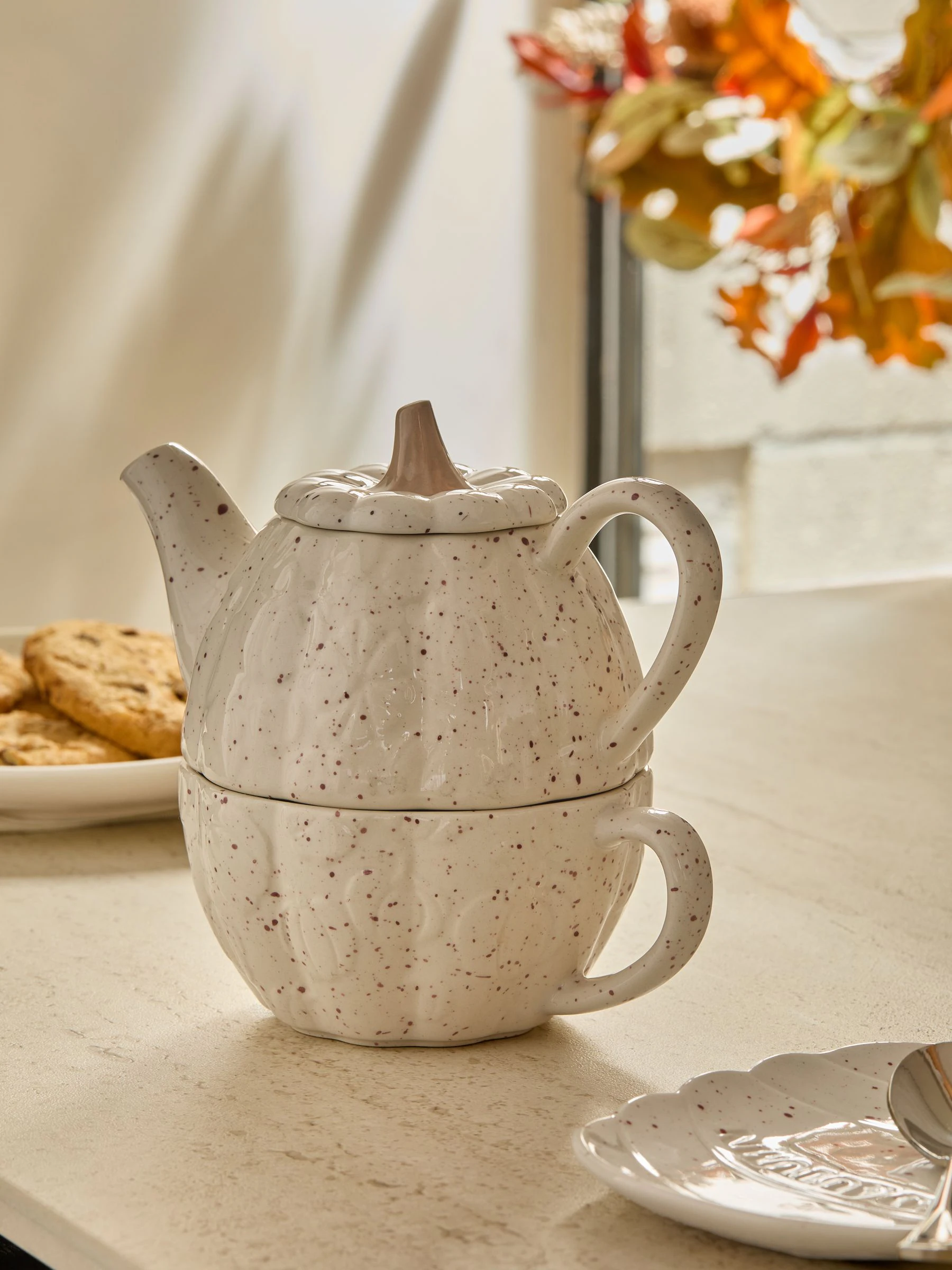 Speckle Pumpkin Stacking Teapot and Teacup