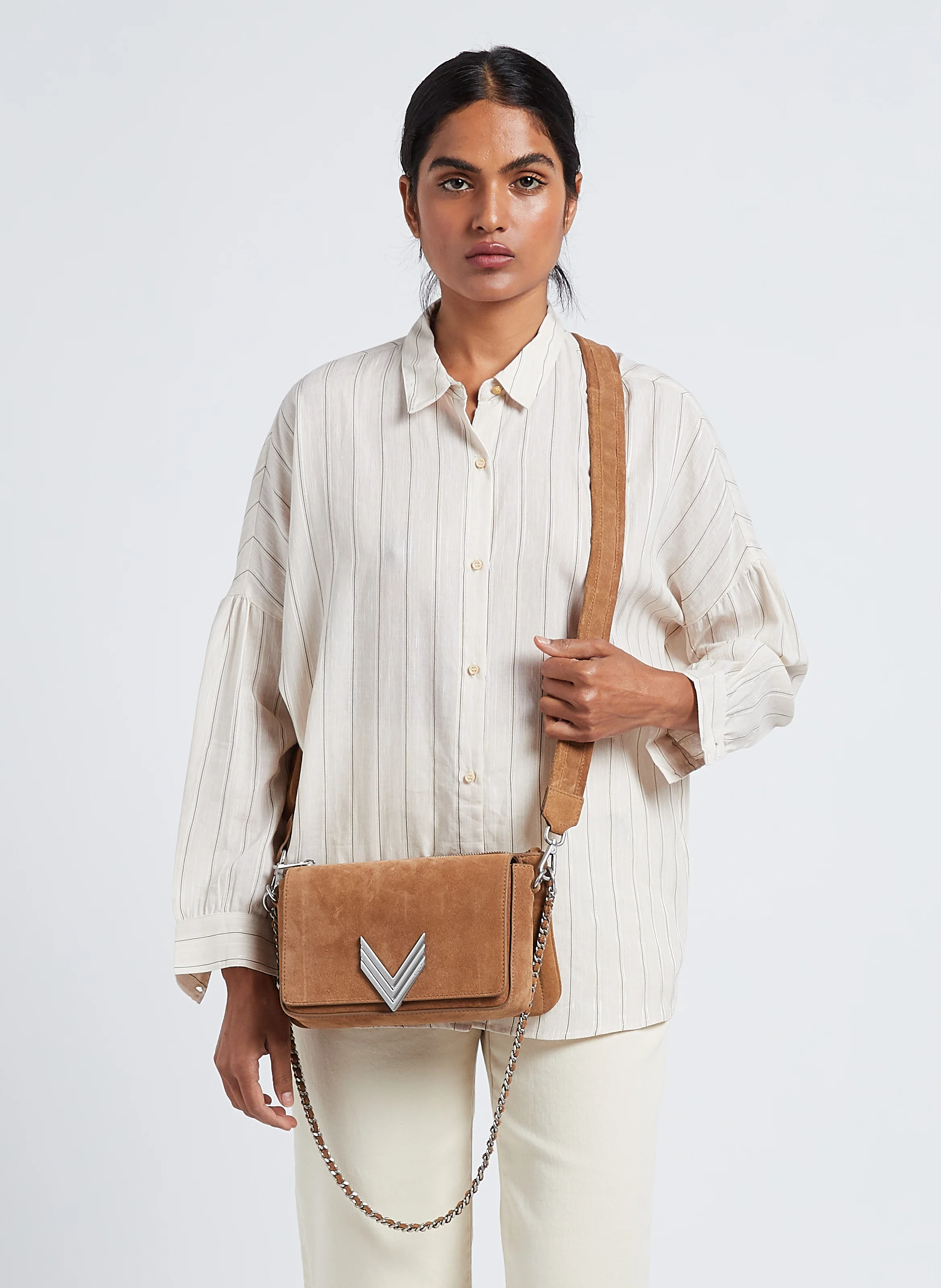 Sac bandoulière matelassé en cuir| Marron