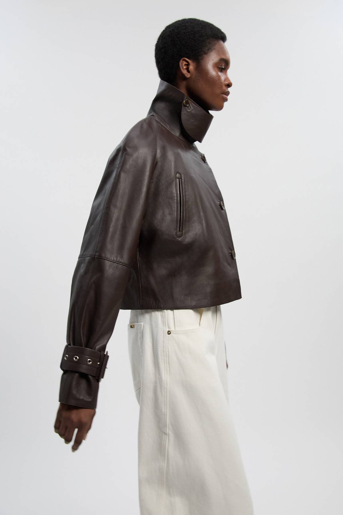KarenMillen Trench Court En Cuir Col Montant Petite