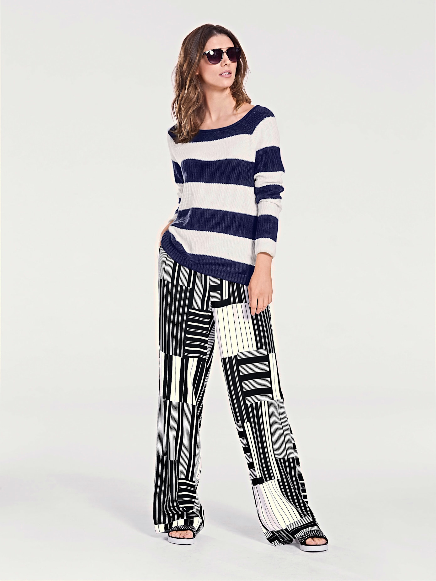 Pull col rond grosses rayures tendance avec glissière au dos