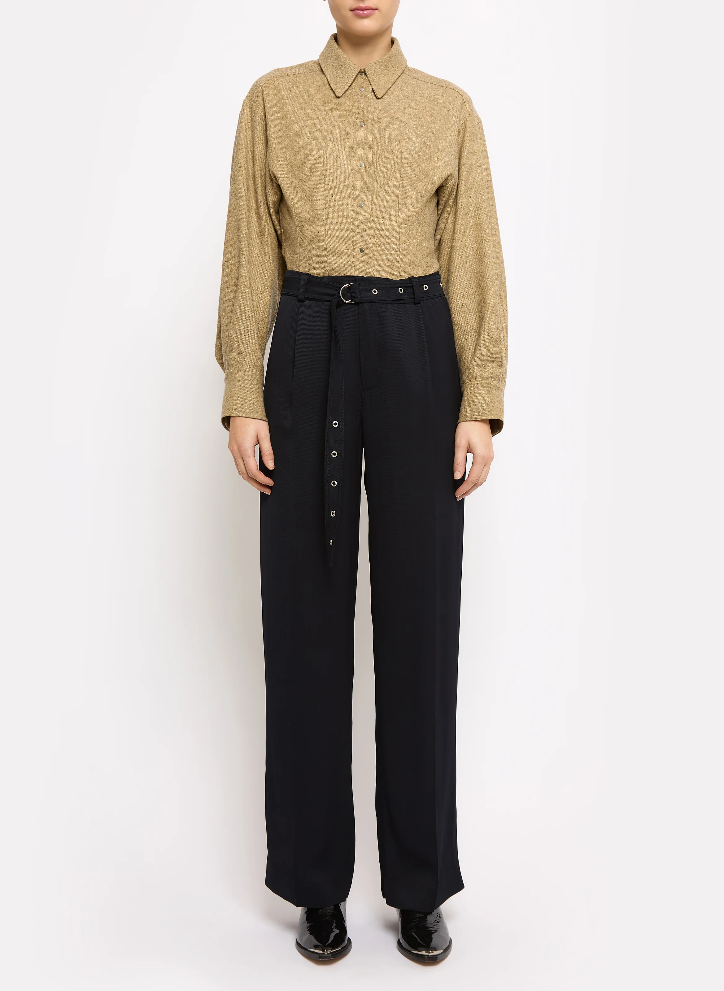 ERIN - Pantalon droit à pinces ceinturé | Bleu