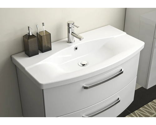 Pelipal xpressline 4010 badkamermeubelset, BxHxD 144 x 200 x 45 cm, hoogglans witte fronten, met witte keramische wastafel, 4010.0800111095