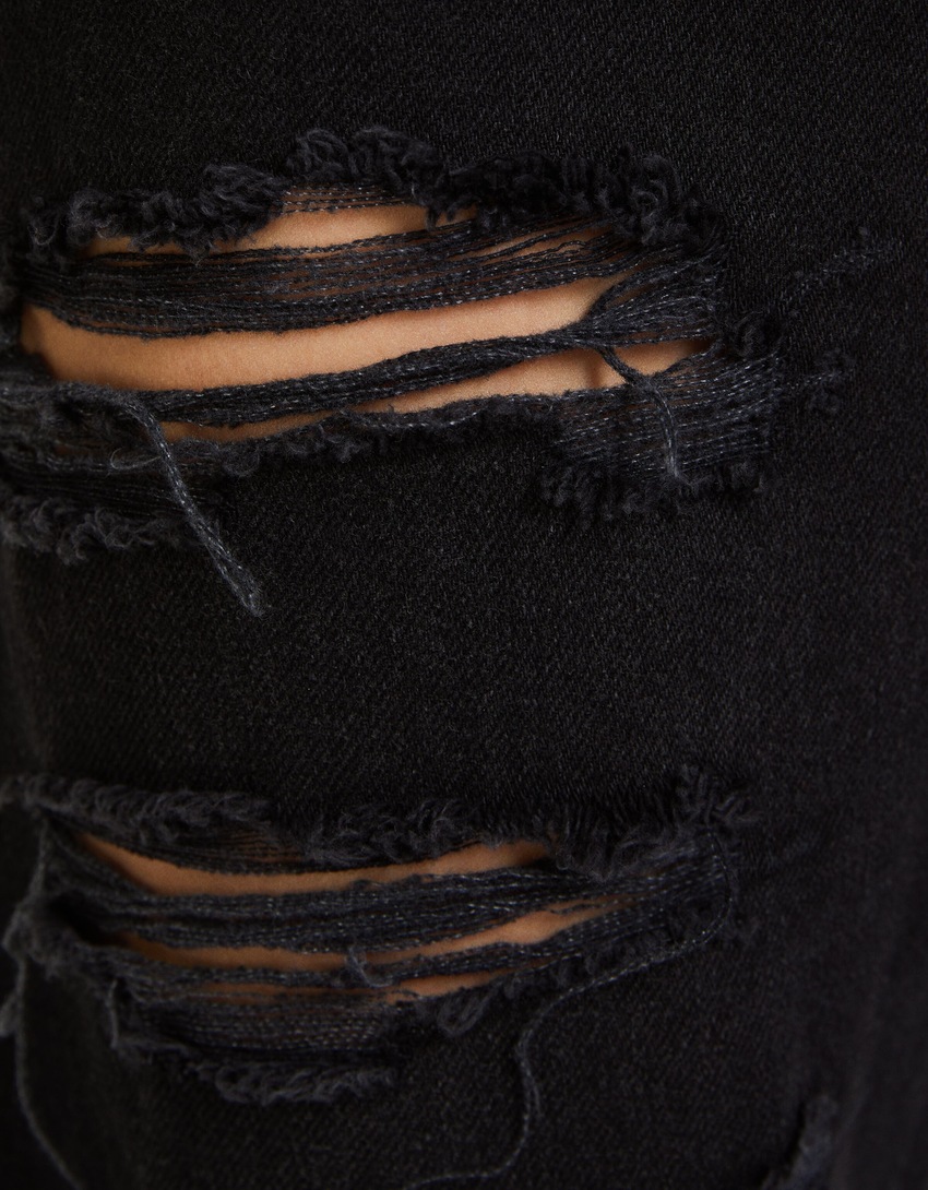 Calça jeans cropped reta rasgada