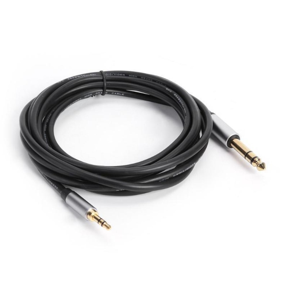 (3m) 3.5mm Stereo Audio AUX Klinke Stecker auf 6.35mm Kabel mit vergoldeten Kontakten - Schwarz / Grau