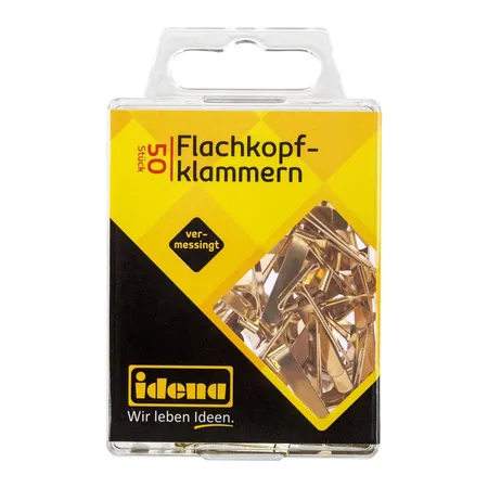 Idena Flachkopfklammern, 50 Stück, vermessingt
