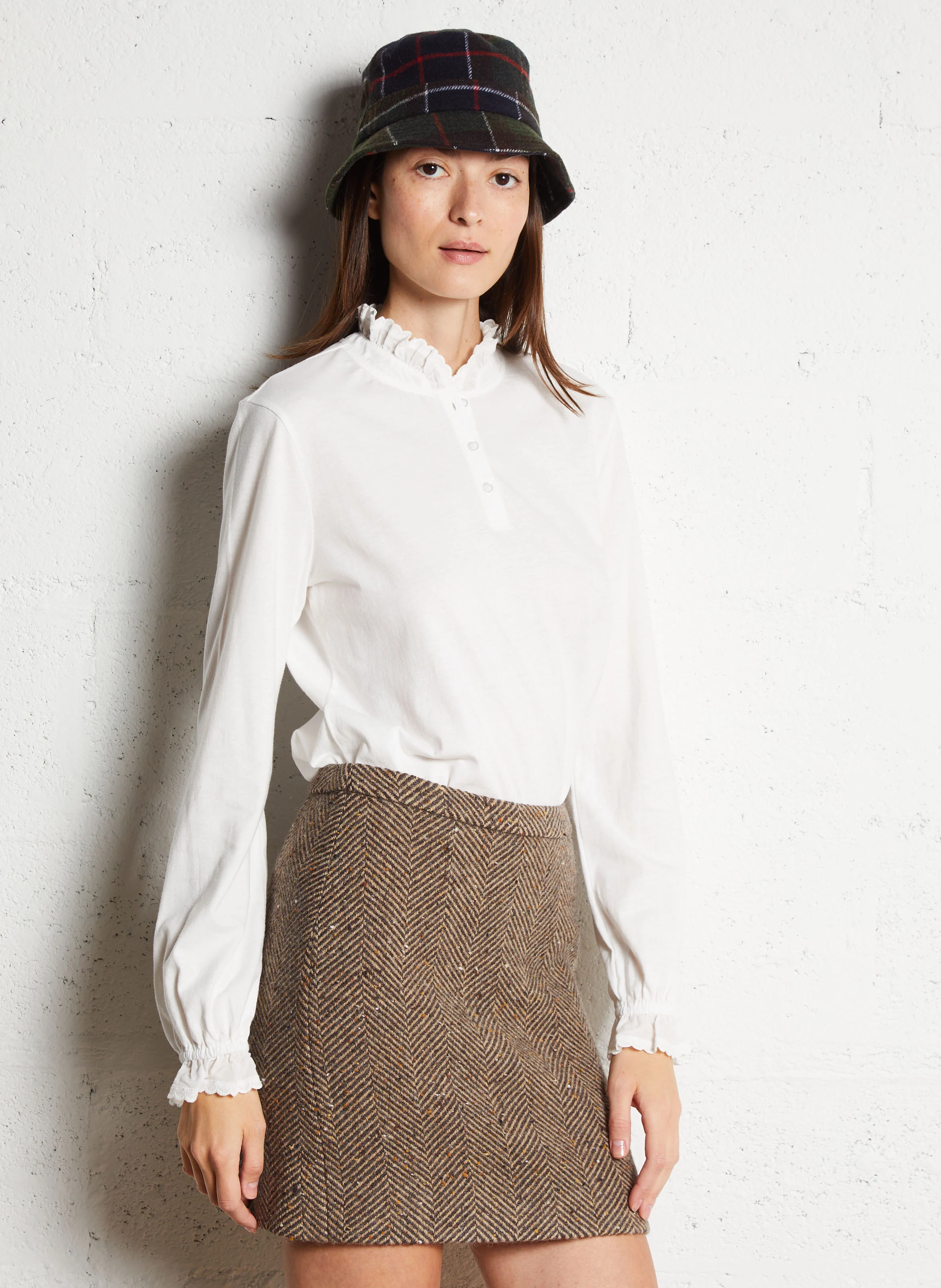 IOURI - Blouse volanté à dentelle en coton| Blanc