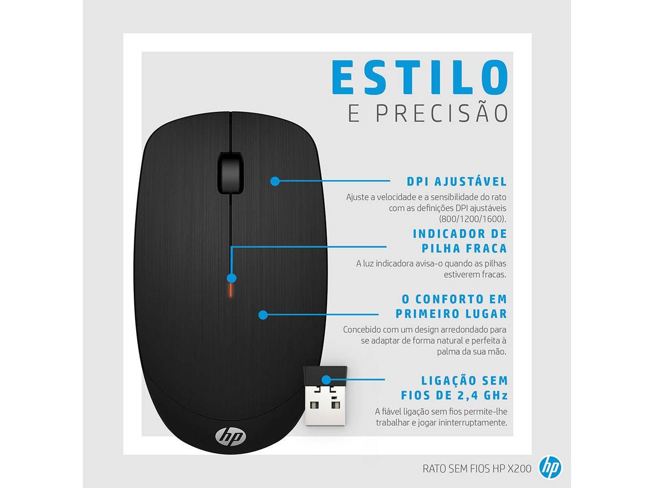 RATO SEM FIOS HP X200 PRETO