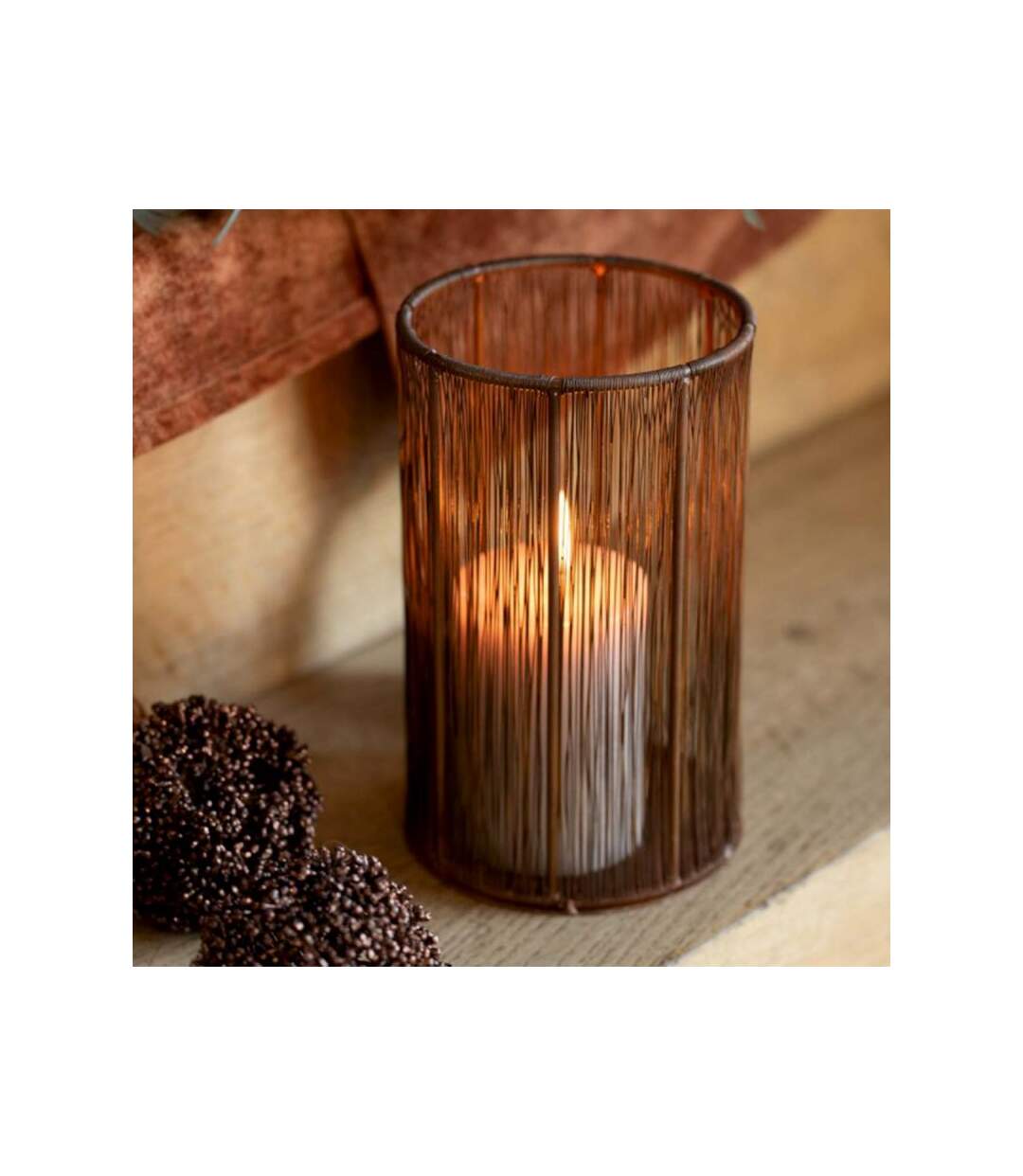 Paris Prix - Photophore Design fils Métal 30cm Orange Rouille