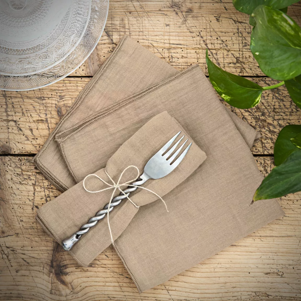 Lot de 3 serviettes gaze de coton (40 x 40 cm) Gaïa Ficelle