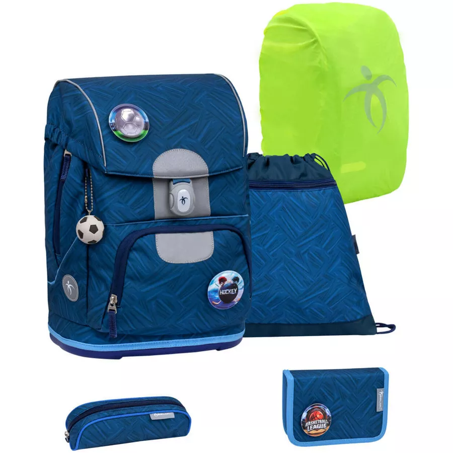 Belmil Schulranzen Motion Schulranzen Set 6-teilig mit Brustgurt, Hüftgurt Blue Motion