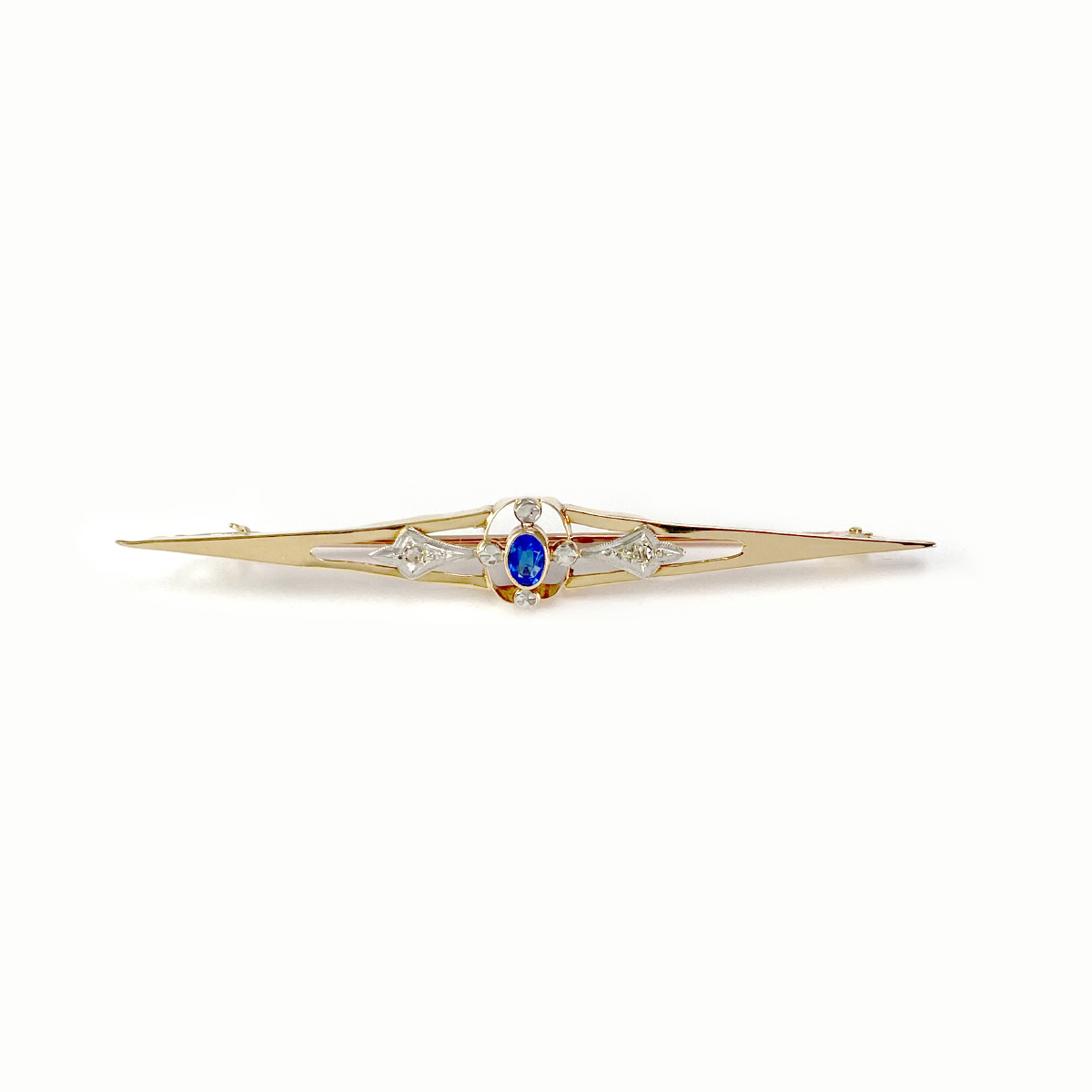 Broche d'occasion or 750 2 tons diamants pierre imitation