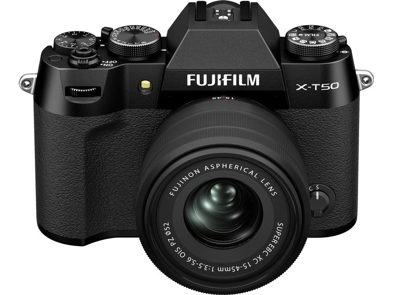 Fujifilm Fotokamera X-T50 Black Kit XC 15-45mm Kompakte Systemkamera mit 40.2-Megapixel-Sensor, 6.2K-Video und Filmsimulations-Einstellrad