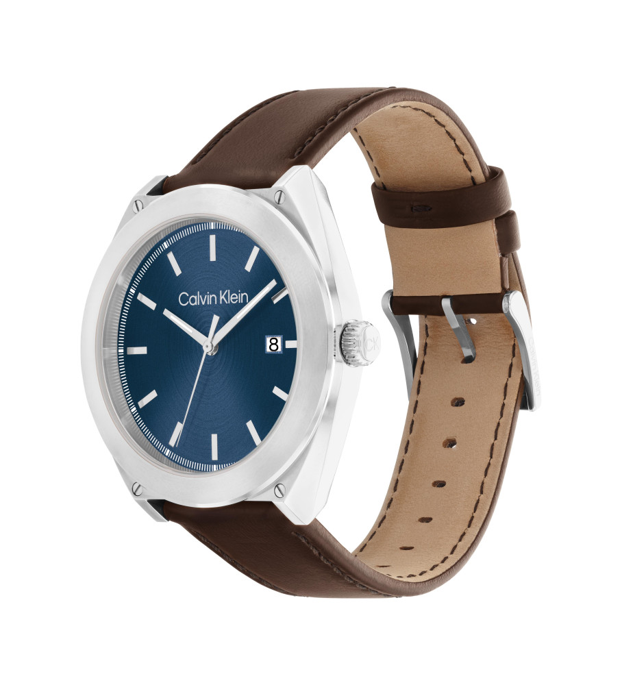 Relógio analógico Calvin Klein Fashion com pulseira de couro, azul marinho