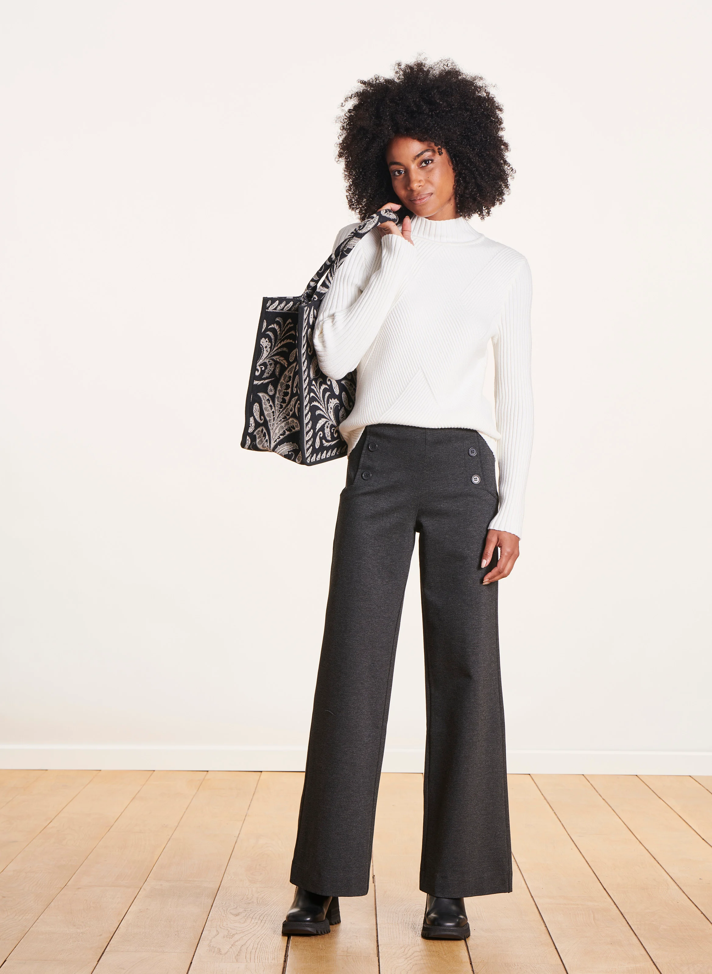 Pantalon droit taille haute | Gris