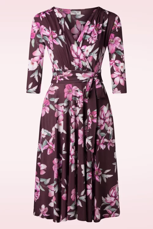 Vintage Chic for Topvintage Aria floral swing jurk in wijnrood