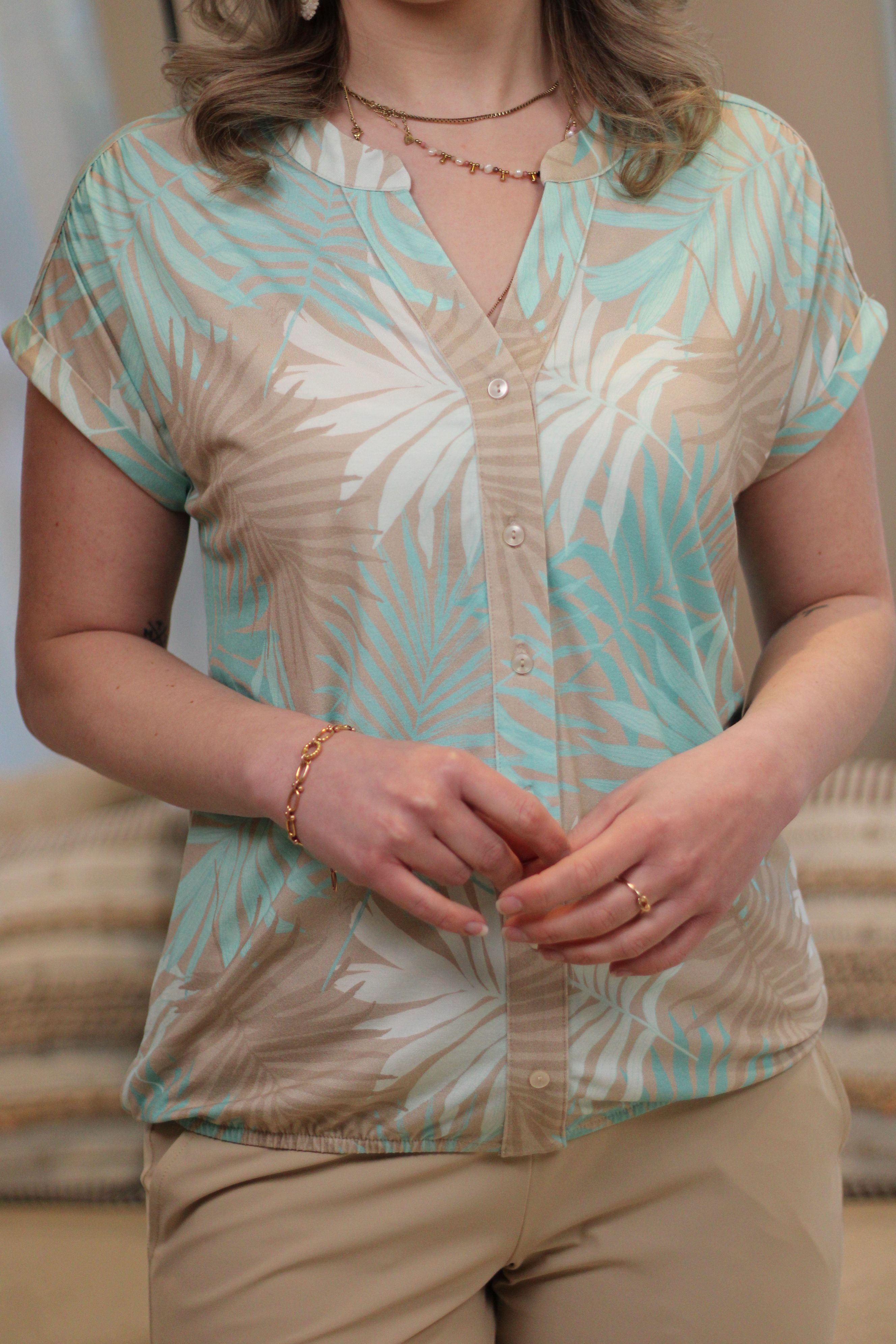Zoso - Lola Printed Top - Aqua/Sand
