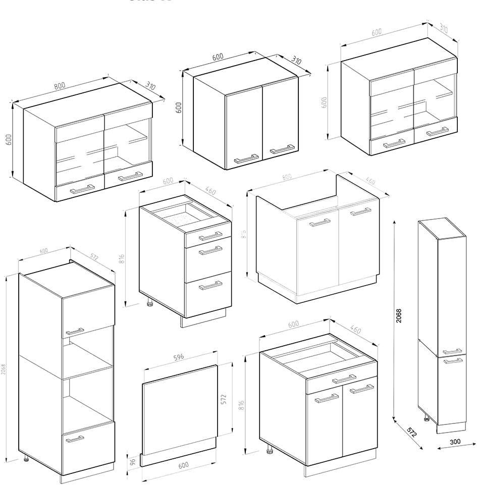 Vicco Küchenzeile R-Line, Weiß Hochglanz/Weiß, 350 cm mit Hochschrank, ohne Arbeitsplatte