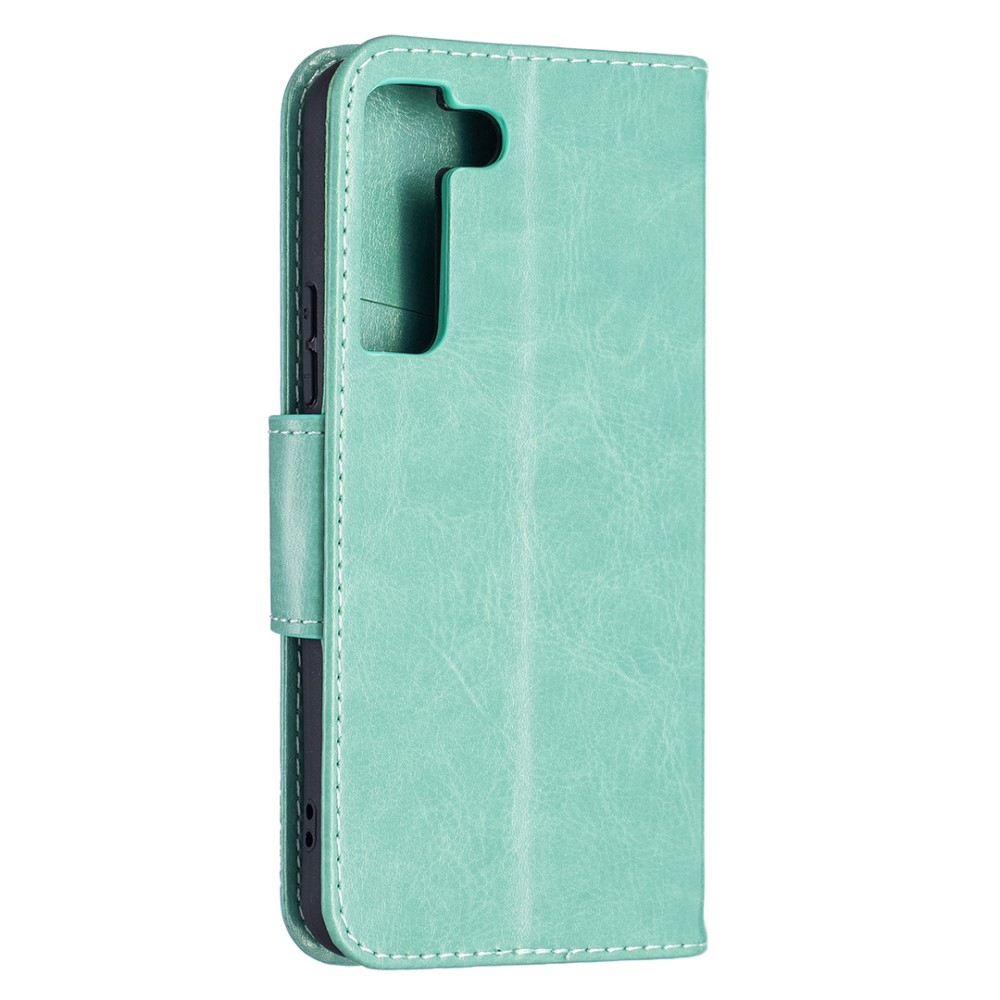 Samsung Galaxy S22 5G Leder Tasche mit Kartenfach   Handschlaufe Schmetterling - Türkis