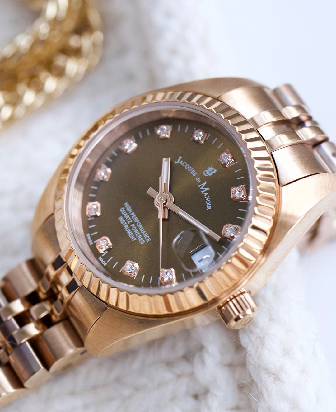 (Ø26mm) Swiss Made Inspiration Quarz Damen Armbanduhr Analog (Gelenkumfang 120-180mm) - Roségold / Weiss