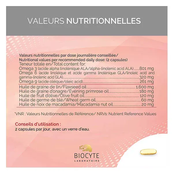 Biocyte Oméga 3-6-9 Bien-Être Huiles végétales 60 Capsules