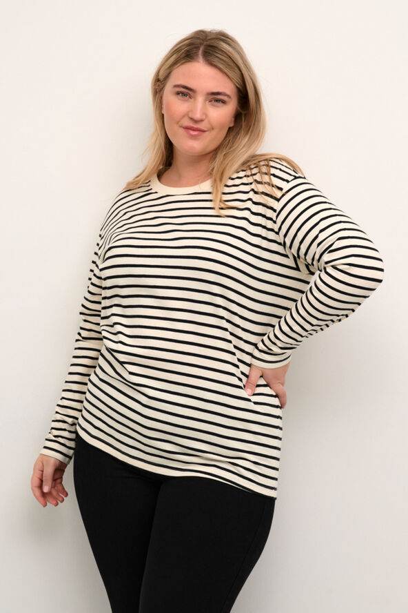 Kaffe Curve KCwinni LS T-Shirt Antique white/black stripe