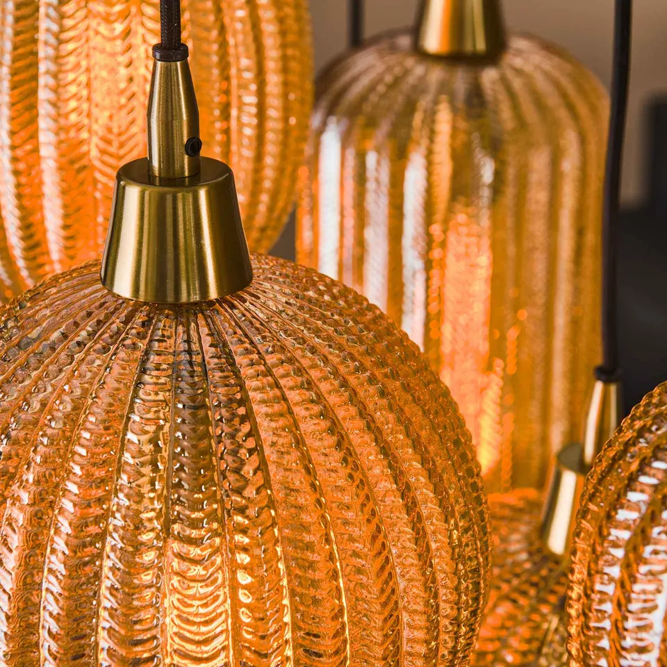 Industriële hanglamp Olaf amber 7-lichts glas - 38x95x150 cm - Amber color glas
