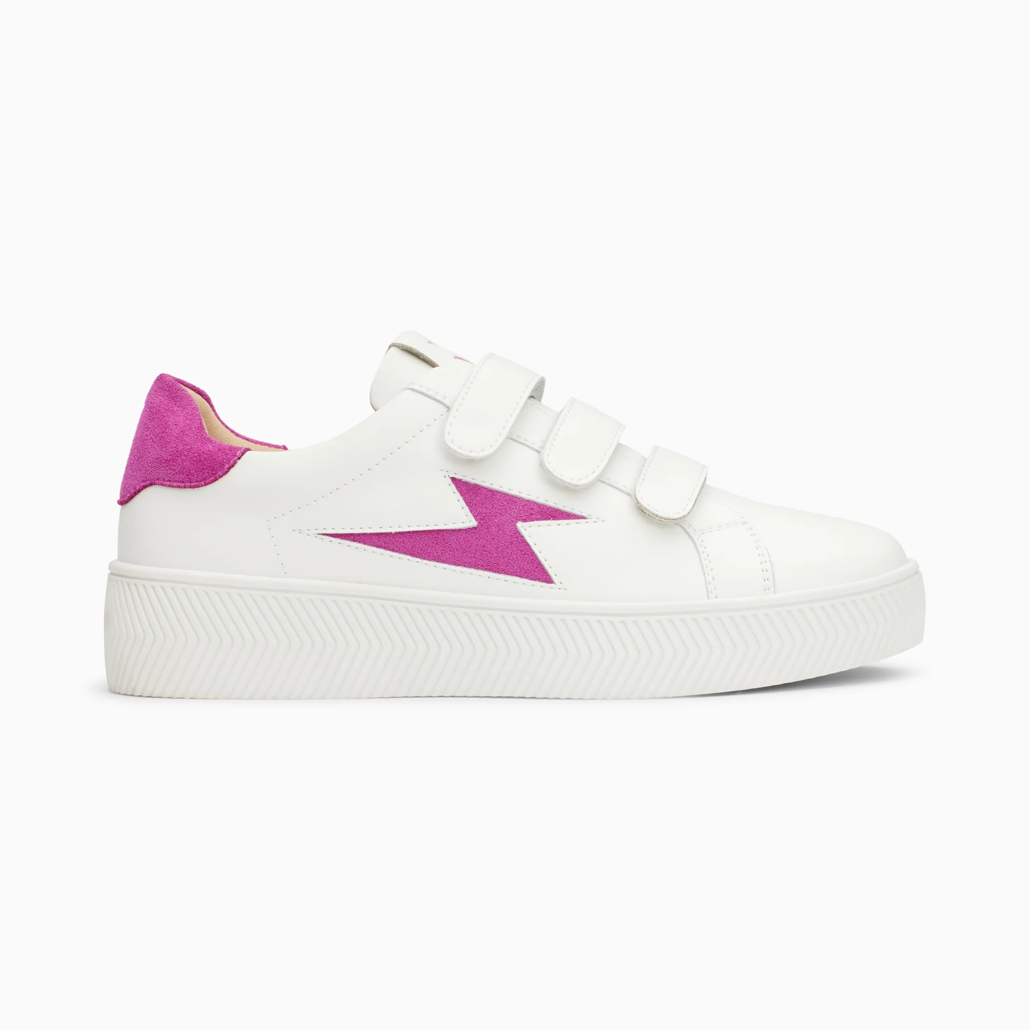 Sneakers-Baskets éclair Camelia blanc et magenta à scratchs
