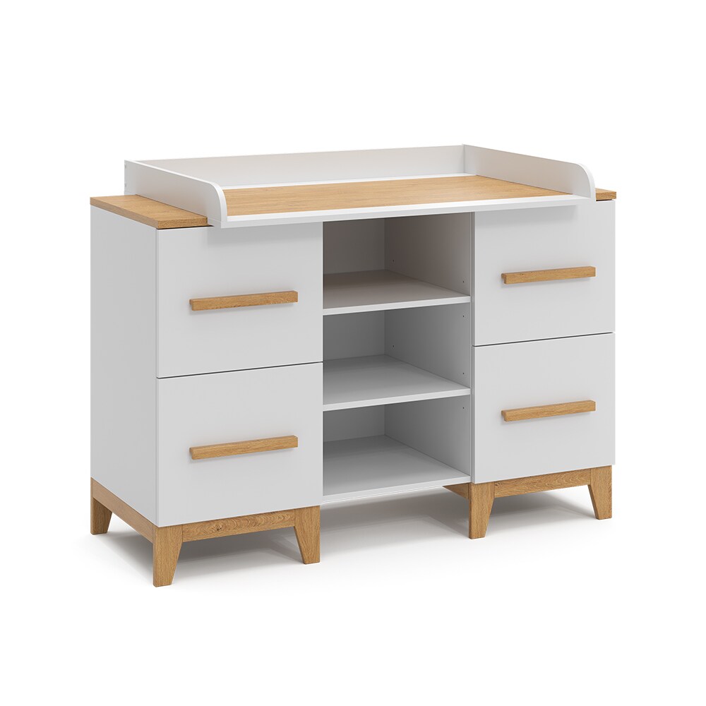 VitaliSpa Wickelkommode Malia XL 133 x 70 cm, Weiß Eiche, Wickeltisch, Wickelauflage