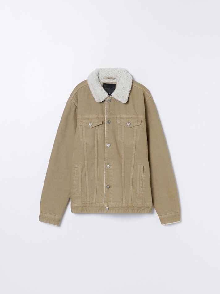 Jaqueta jeans com forro de sherpa - Camel claro