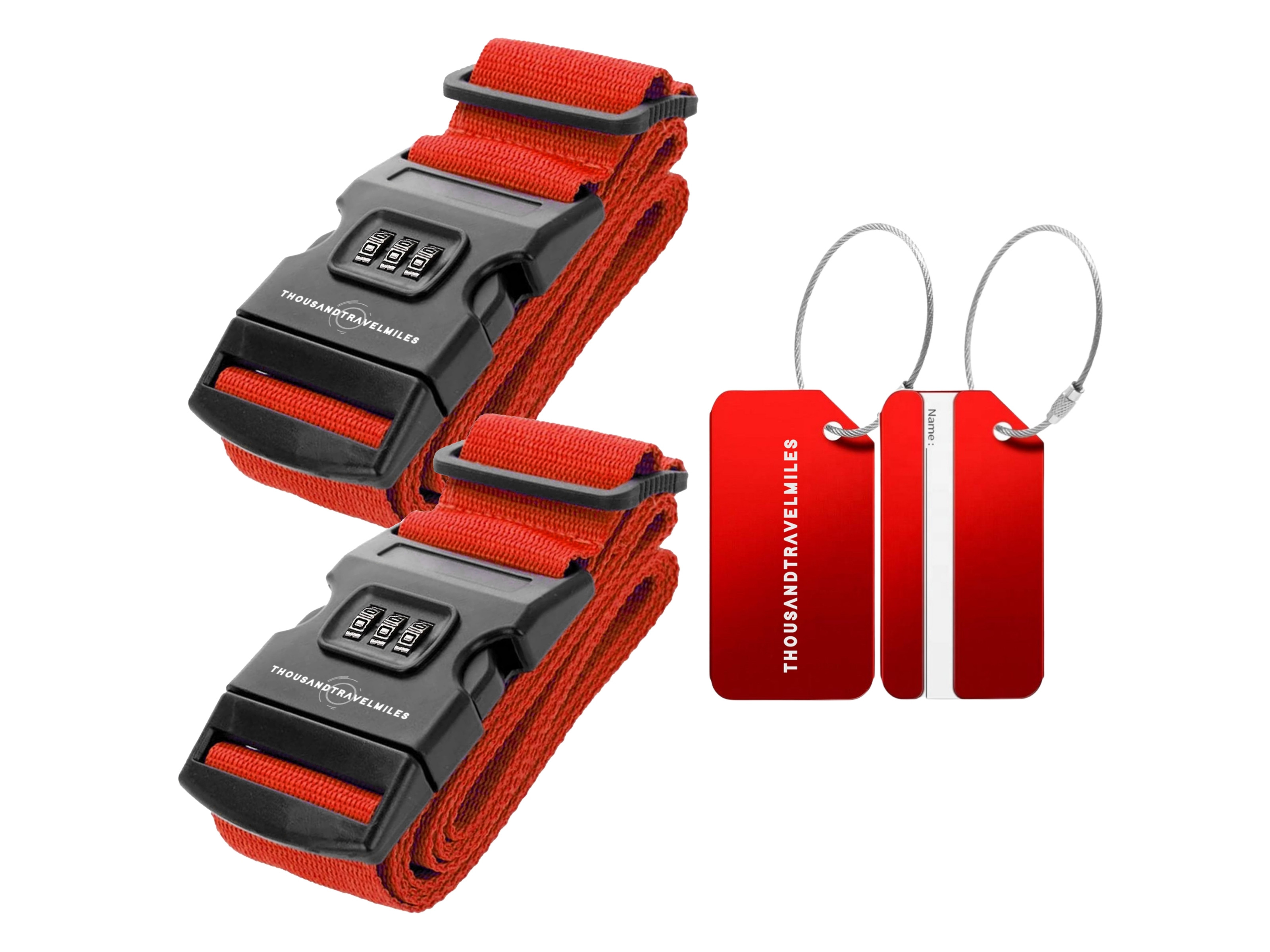 Thousandtravelmiles 2 kofferriemen met 2 bagagelabels - Red