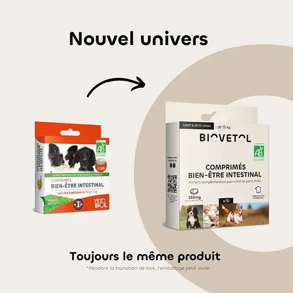 Biovetol - Comprimidos orgânicos para o bem-estar intestinal de filhotes/cães de pequeno porte - 10 unidades