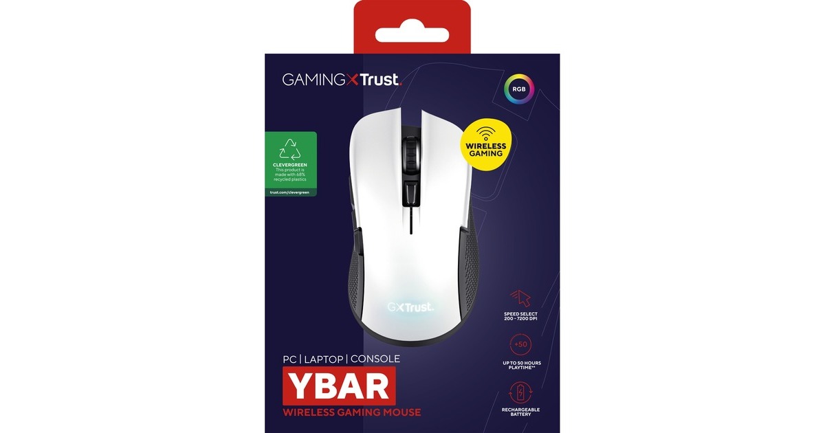 TrustGXT 923W Ybar Wireless gaming muis  (Wit, RGB, 7200 dpi)