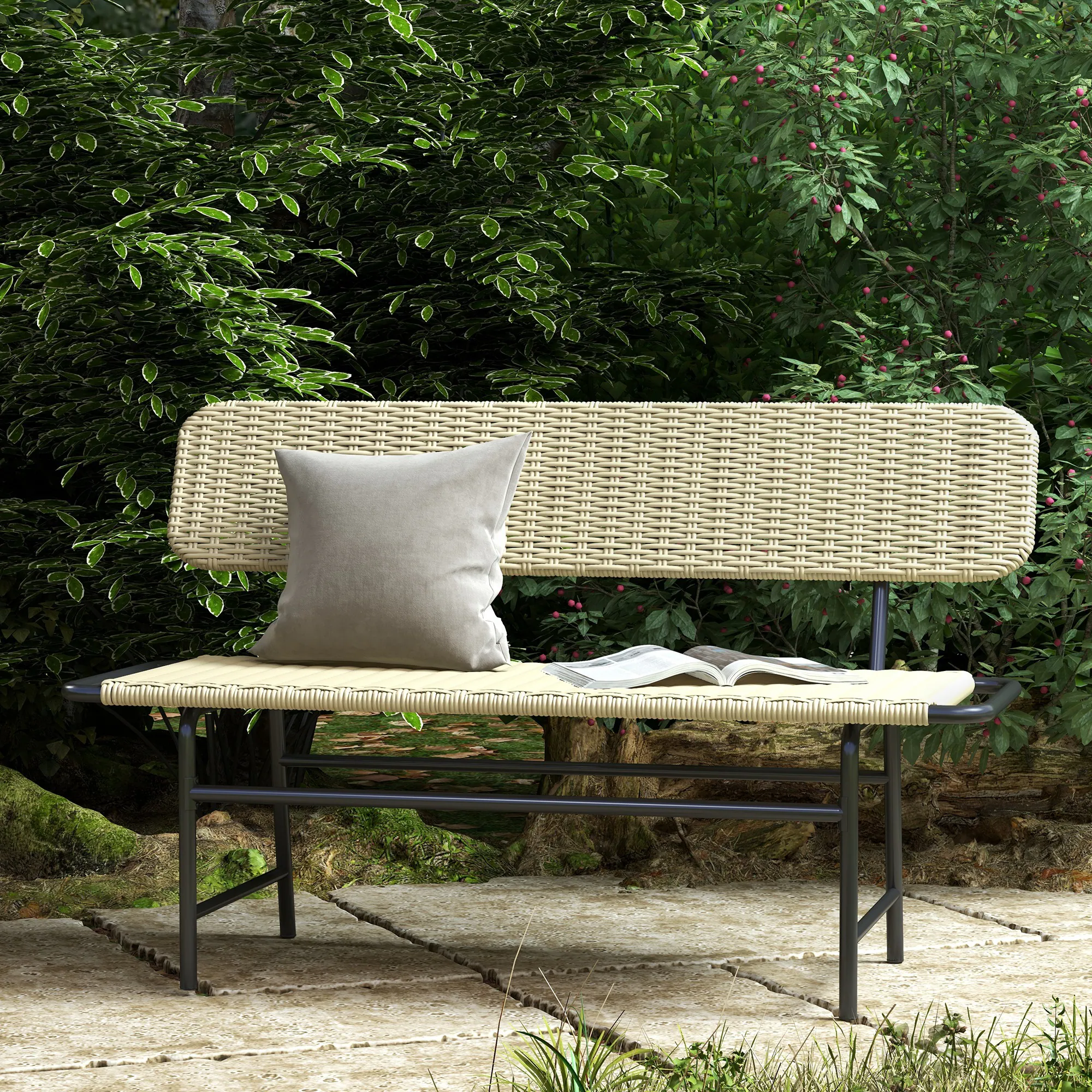 Outsunny Gartenbank mit Rattanoptik braun 132L x 66B x 80H cm