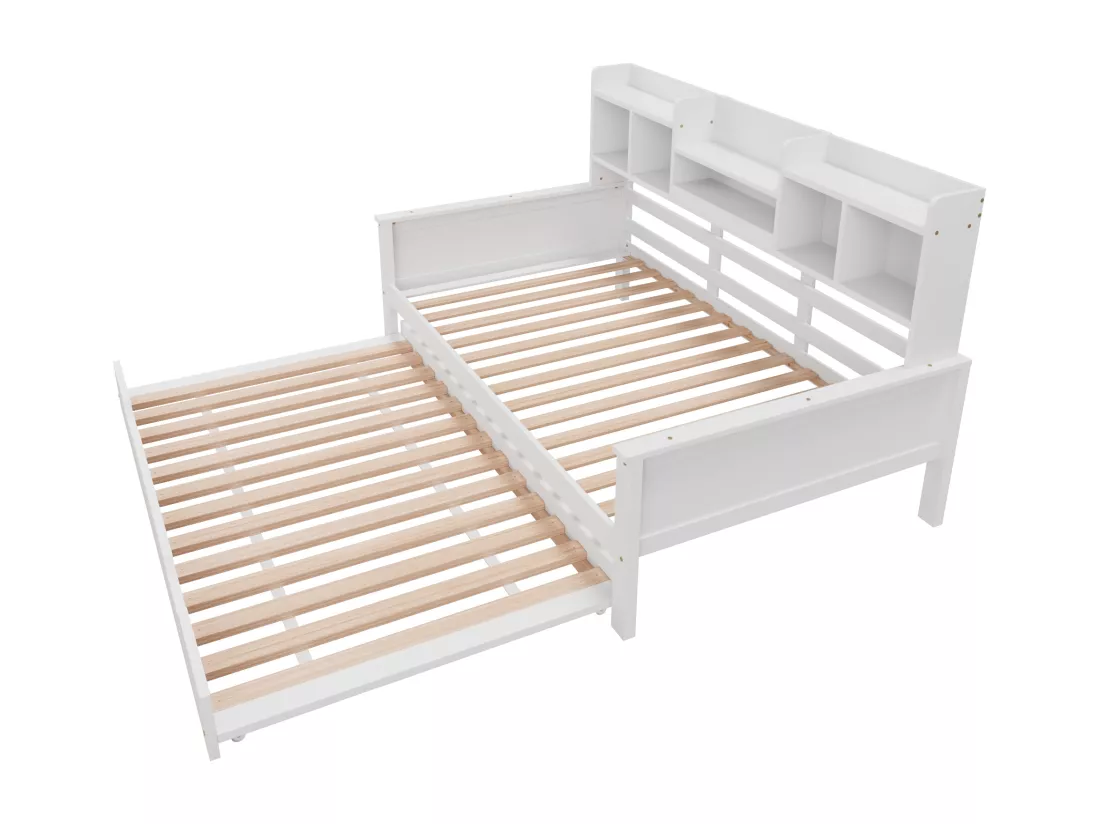 Canapé-lit gigogne 90x200 cm - Lit gigogne 90x190 cm - avec rangement - sommier à lattes - pin multi - blanc (matelas non inclus)